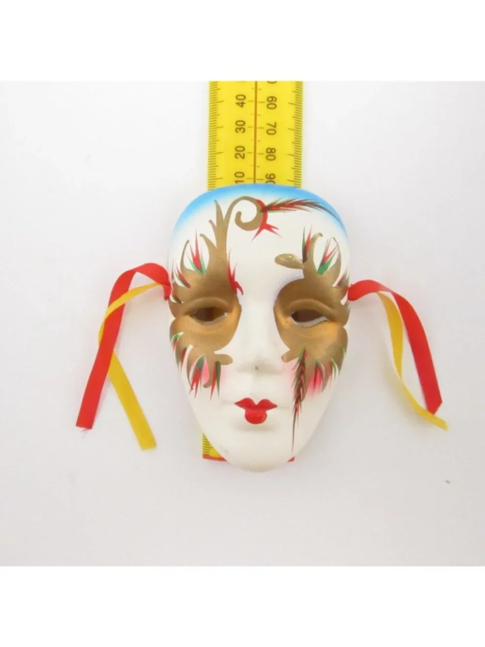 Vintage Ceramic Venetian Mardi Gras Face Mask Wall  Feathers Design Wall Decor